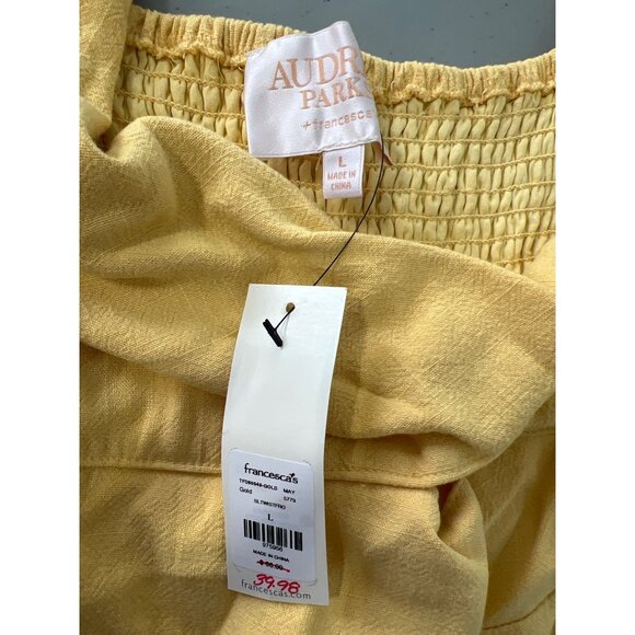 Audrey Parks Francescas Sleeveless Jumpsuit Womens Large Smocked Back Yellow NEW - Picture 3 of 6